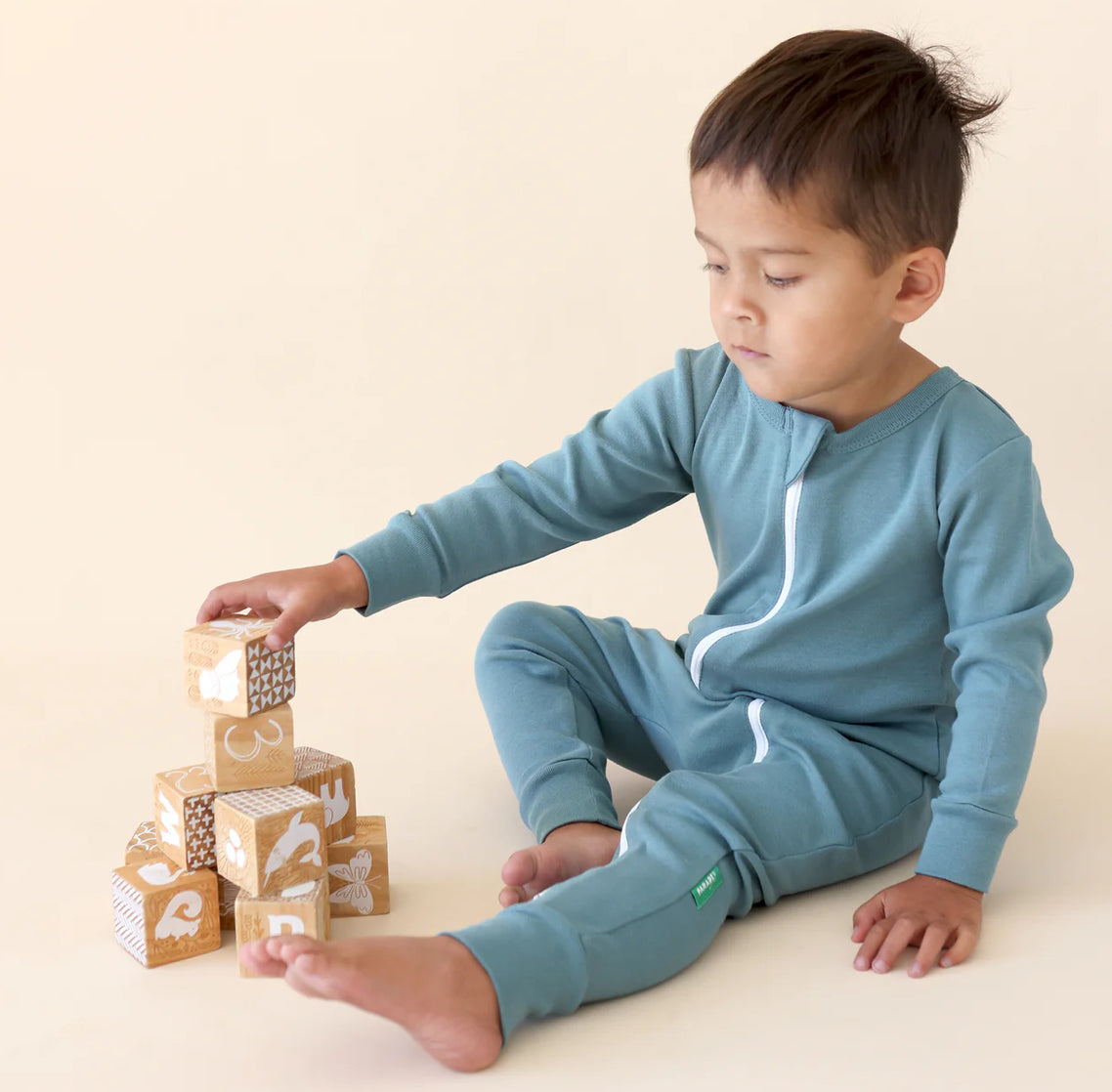 Parade Organics Essentials 2-Way Zip Long Sleeve Romper | Ocean | 12-18M