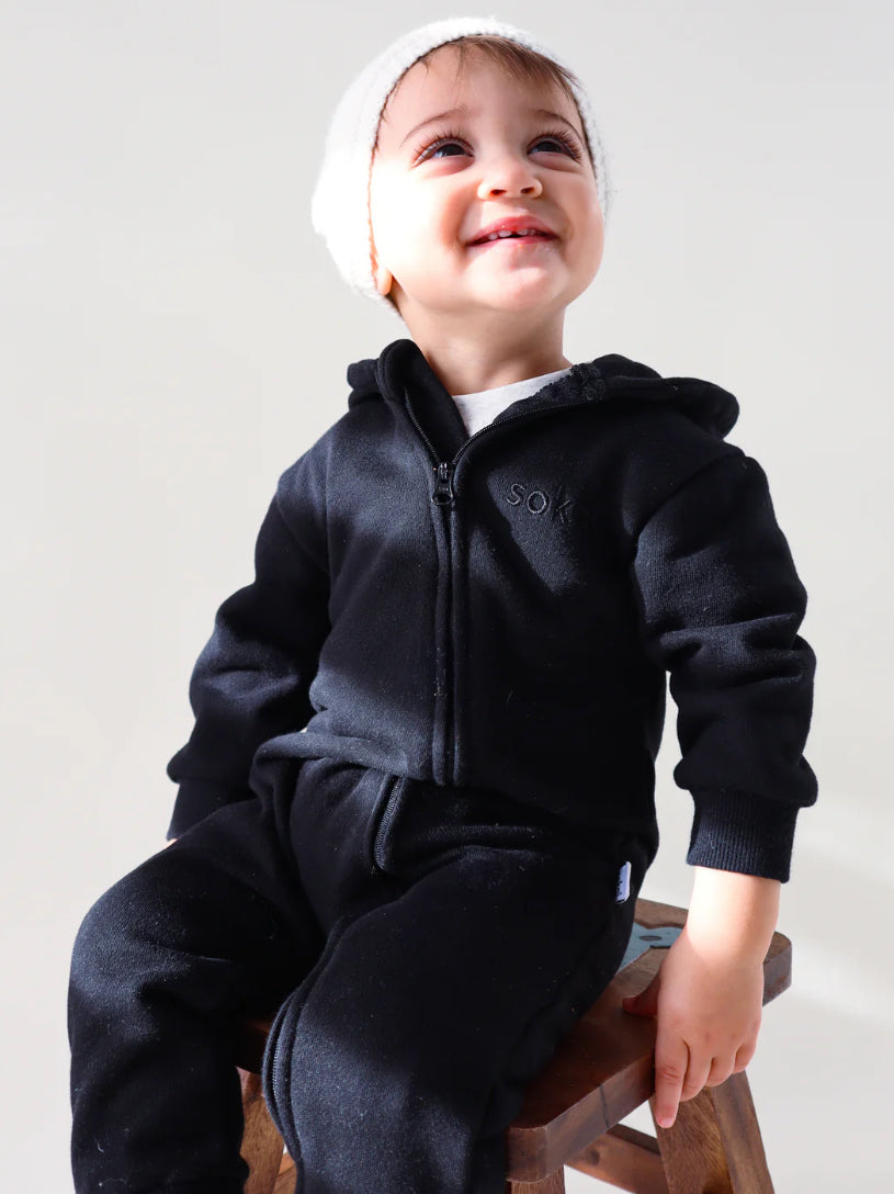 Sokai | Fleece Hooded Jumpsuit | Black | 6-12M