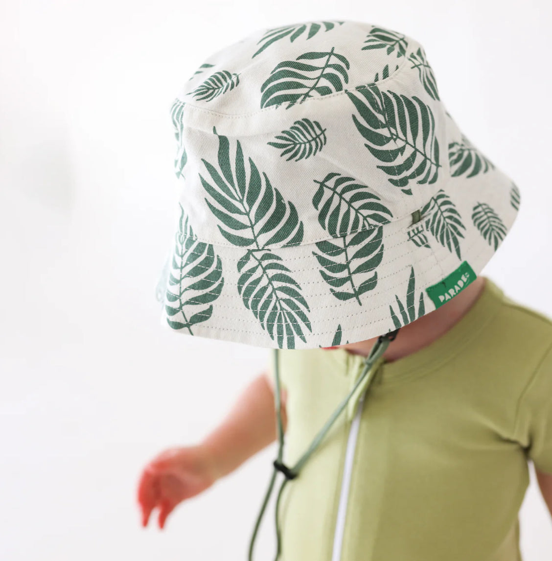 Parade Organics Reversible Cotton Bucket Hat | Palm Leaves & Camper Green | 6-12M