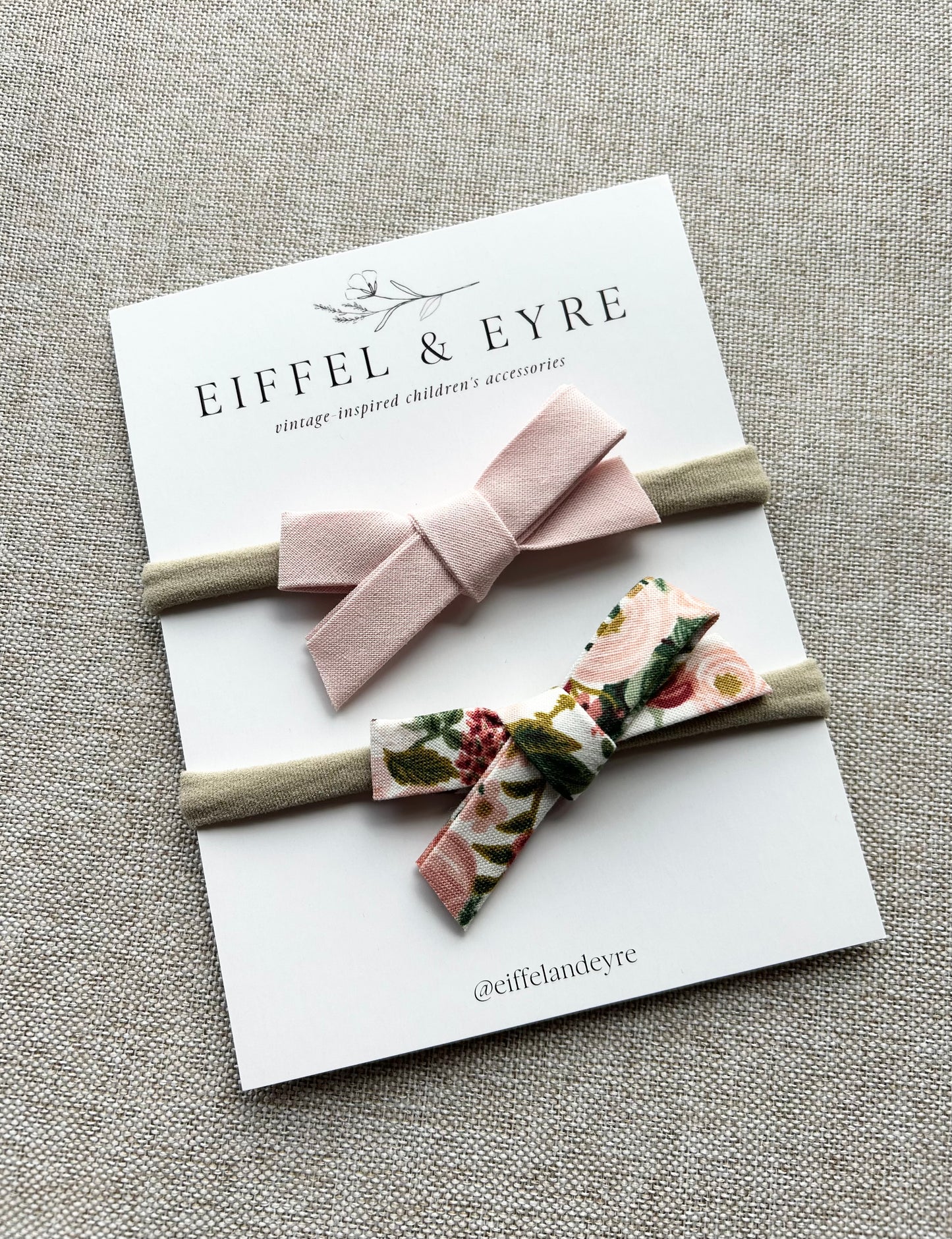 Eiffel & Eyre | Set of Two Classic Fabric Bow Headbands in Pink Floral & Ballet Pink