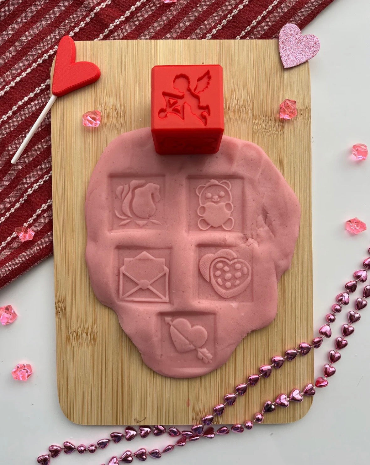 Sensory Mama Creations | Sweet Cravings Collection: Valentine’s Playdough + Kinetic Sand Stamper Cube