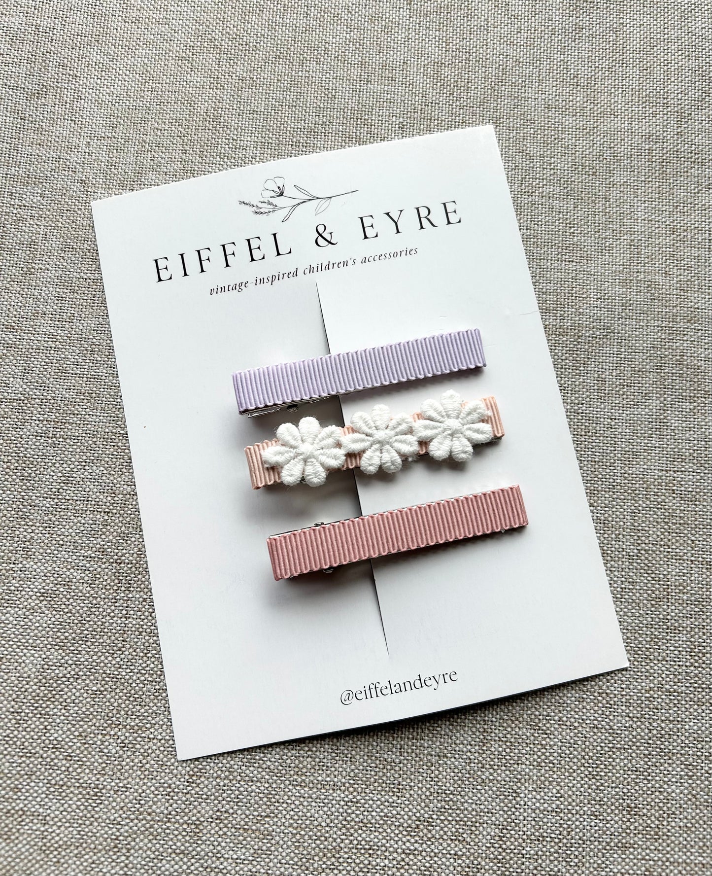 Eiffel & Eyre | Set of Three Ribbon Clips in Lilac, Peach Daisy & Blossom