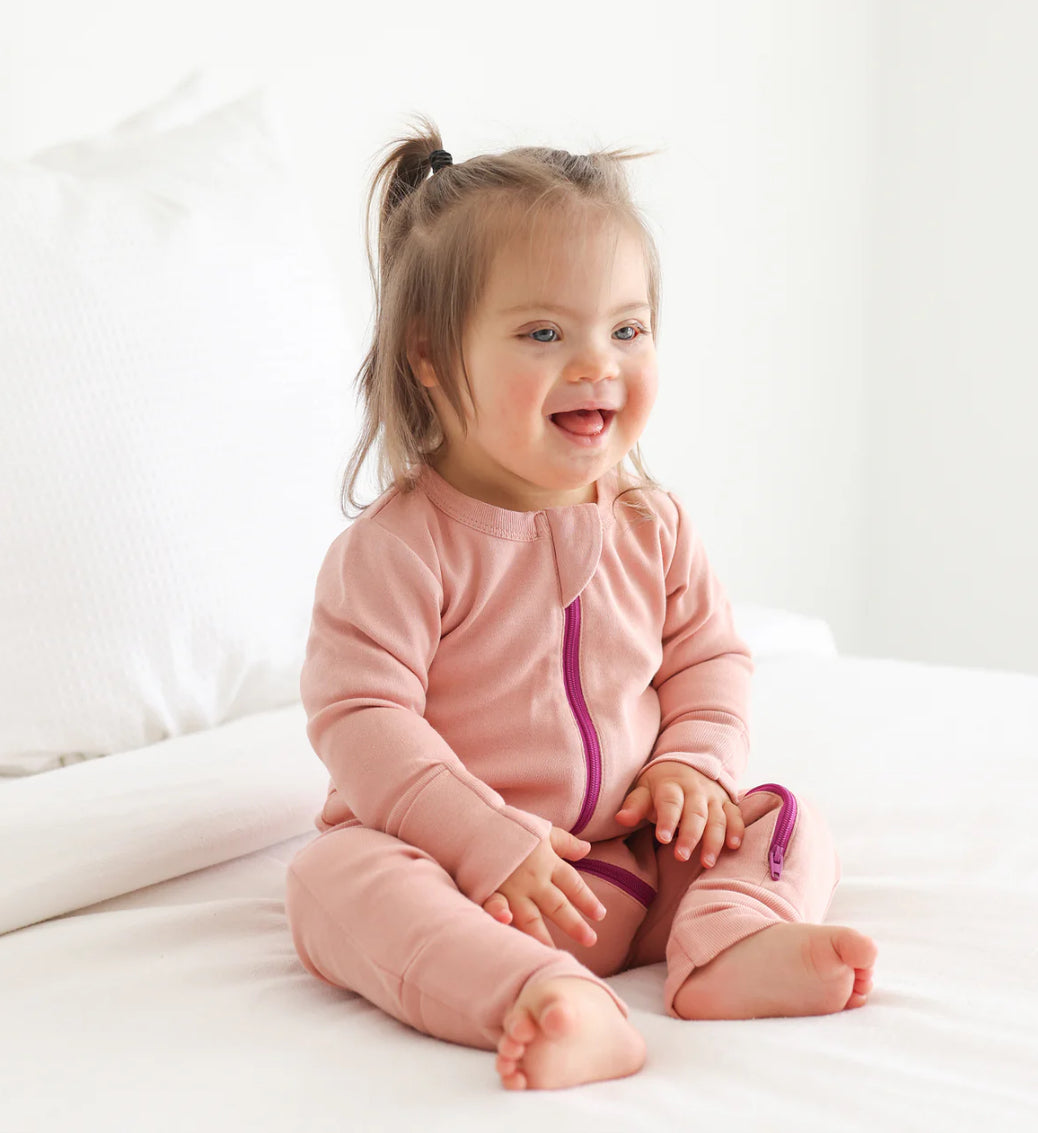 Parade Organics Essentials 2-Way Zip Long Sleeve Romper | Dusty Pink | 6-12M