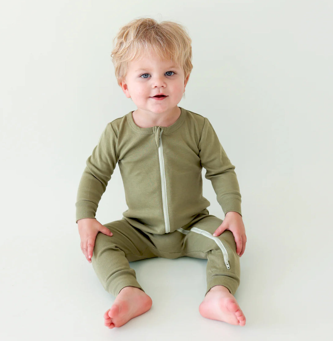 Parade Organics Essentials 2-Way Zip Long Sleeve Romper | Olive | 12-18M