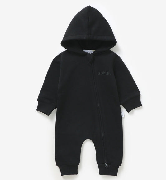 Sokai | Fleece Hooded Jumpsuit | Black | 6-12M