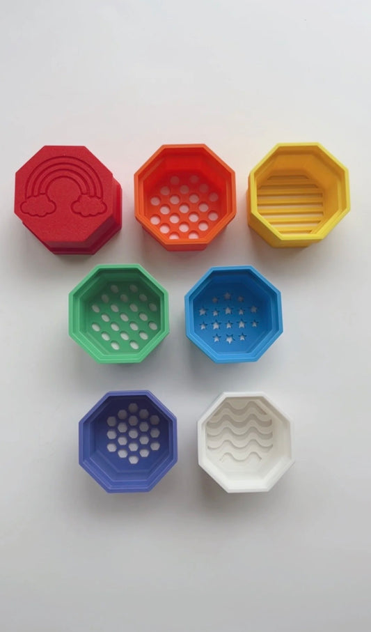 Sensory Mama Creations | Beach Bites & Sandy Delights: Rainbow Sieve Sifter Cup Set