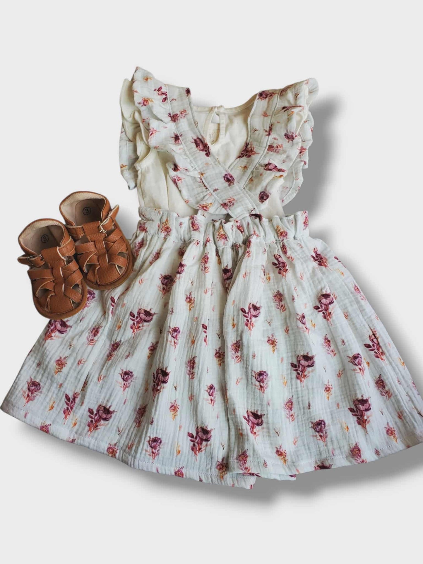 Sewing by Sadie | Pinafore Dress in White Floral | 18-24M