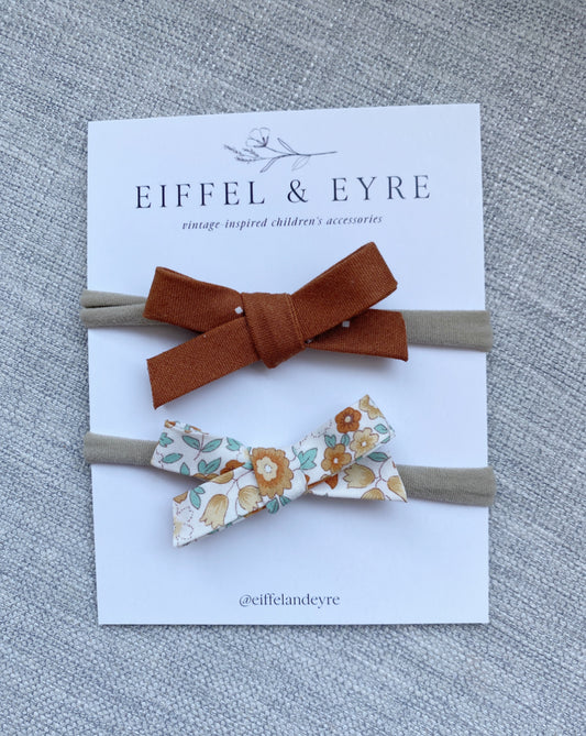 Eiffel & Eyre | Set of Two Classic Fabric Bow Headbands in Mustard Floral & Mustard Dot