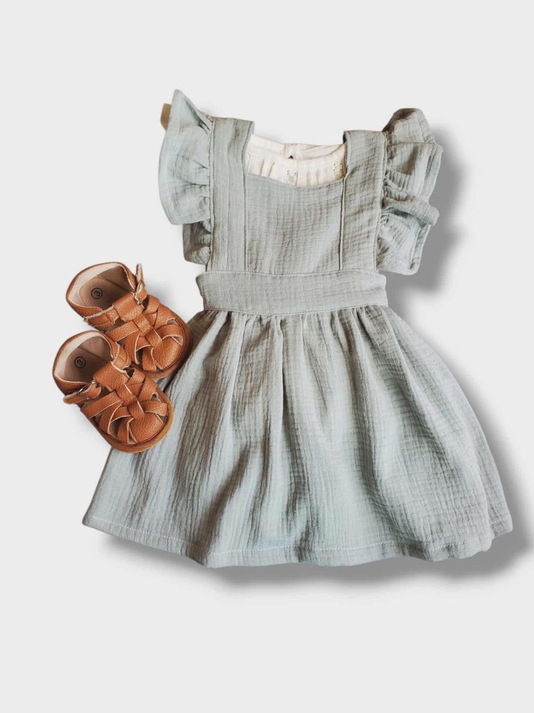 Sewing by Sadie | Pinafore Dress in Sage Green | 9-12M
