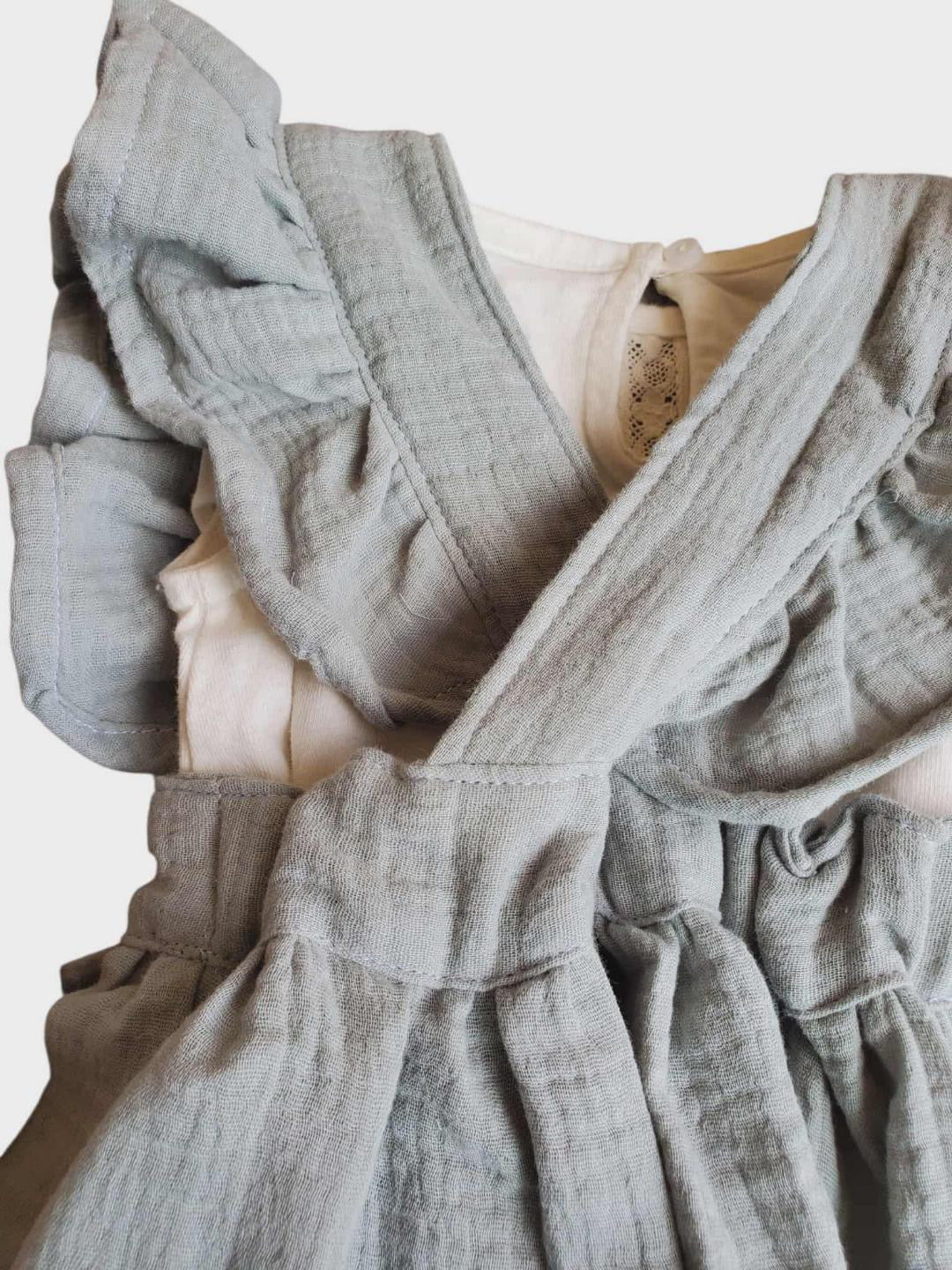Sewing by Sadie | Pinafore Dress in Sage Green | 9-12M