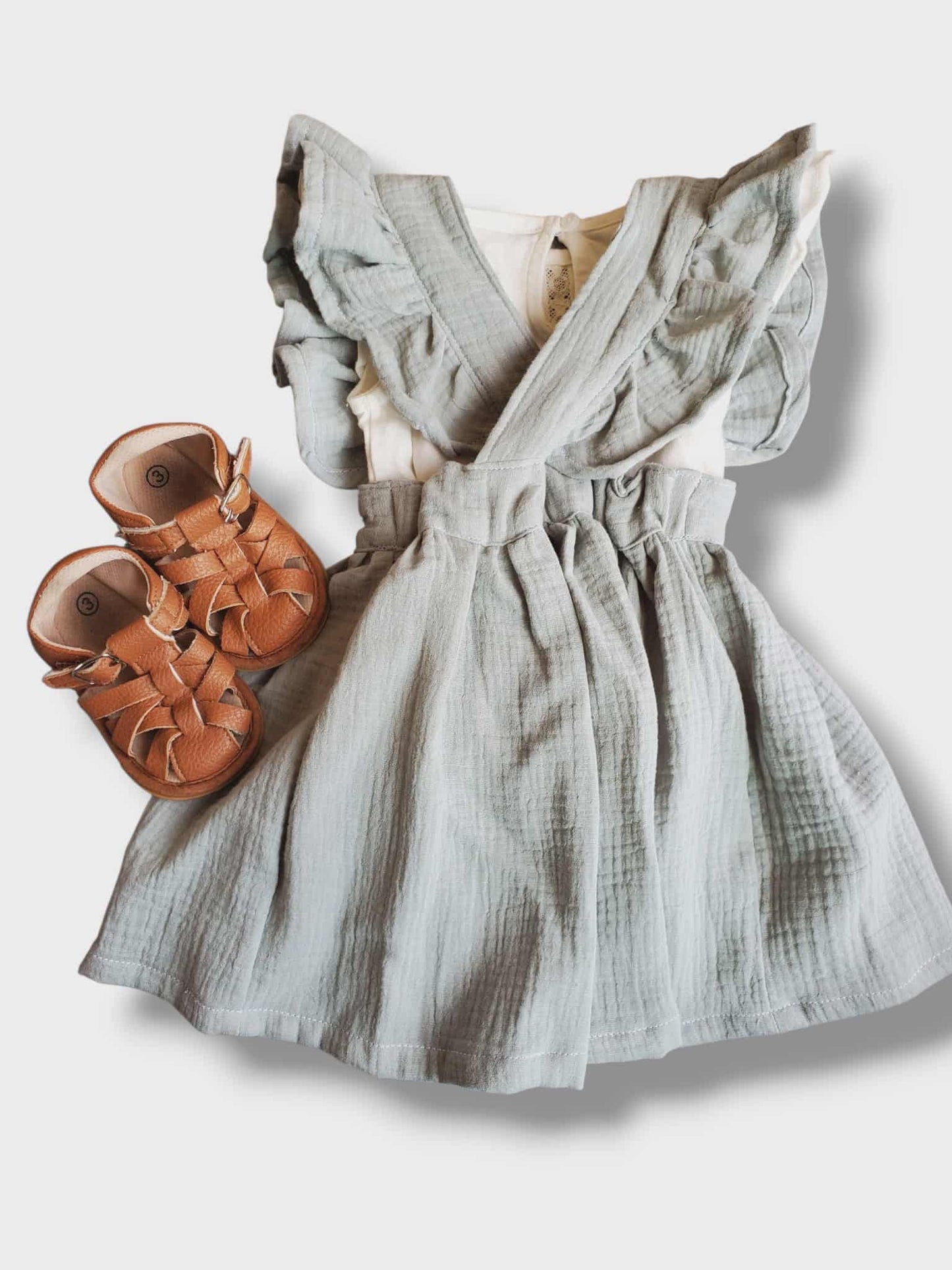 Sewing by Sadie | Pinafore Dress in Sage Green | 9-12M