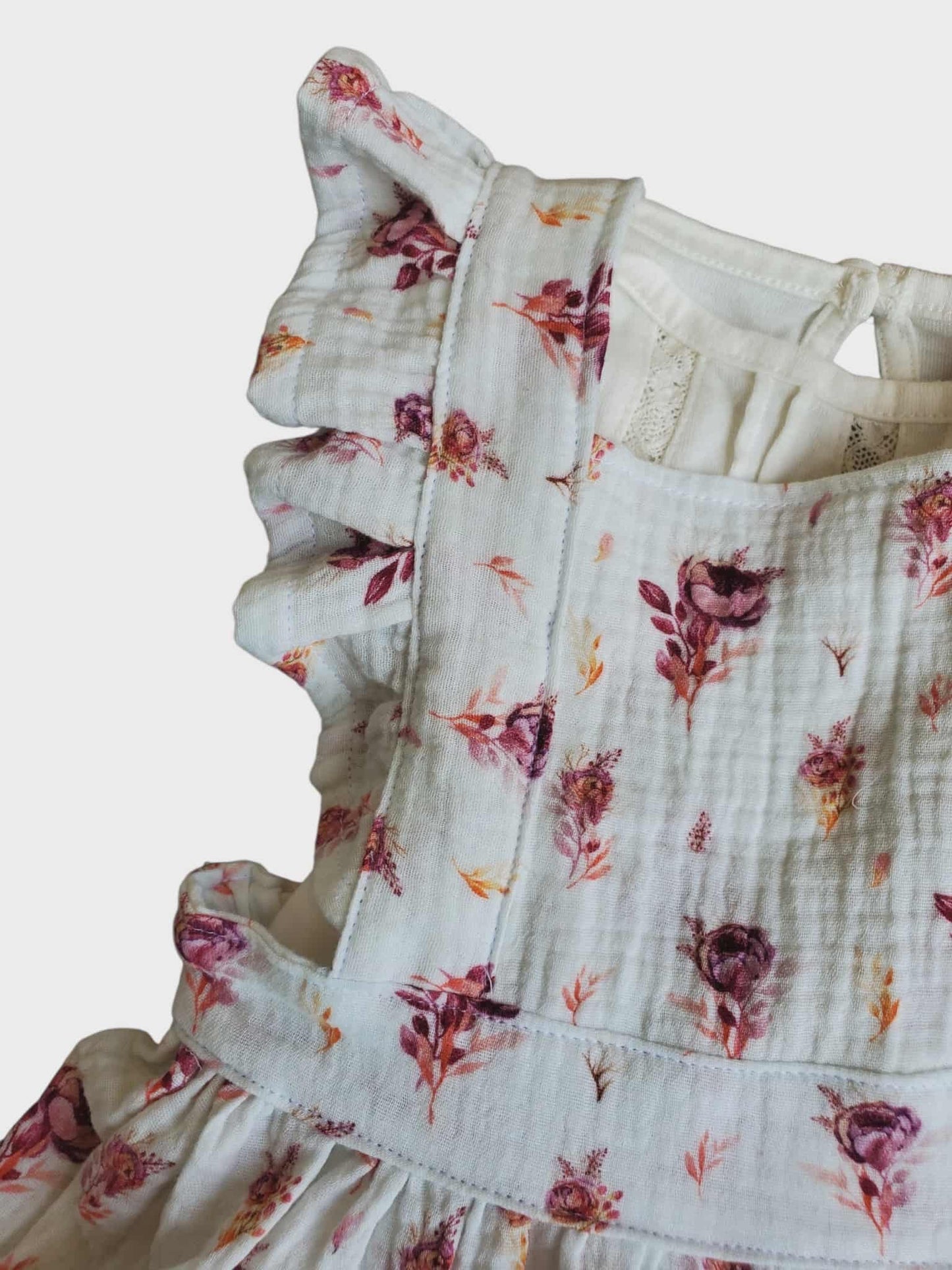 Sewing by Sadie | Pinafore Dress in White Floral | 18-24M