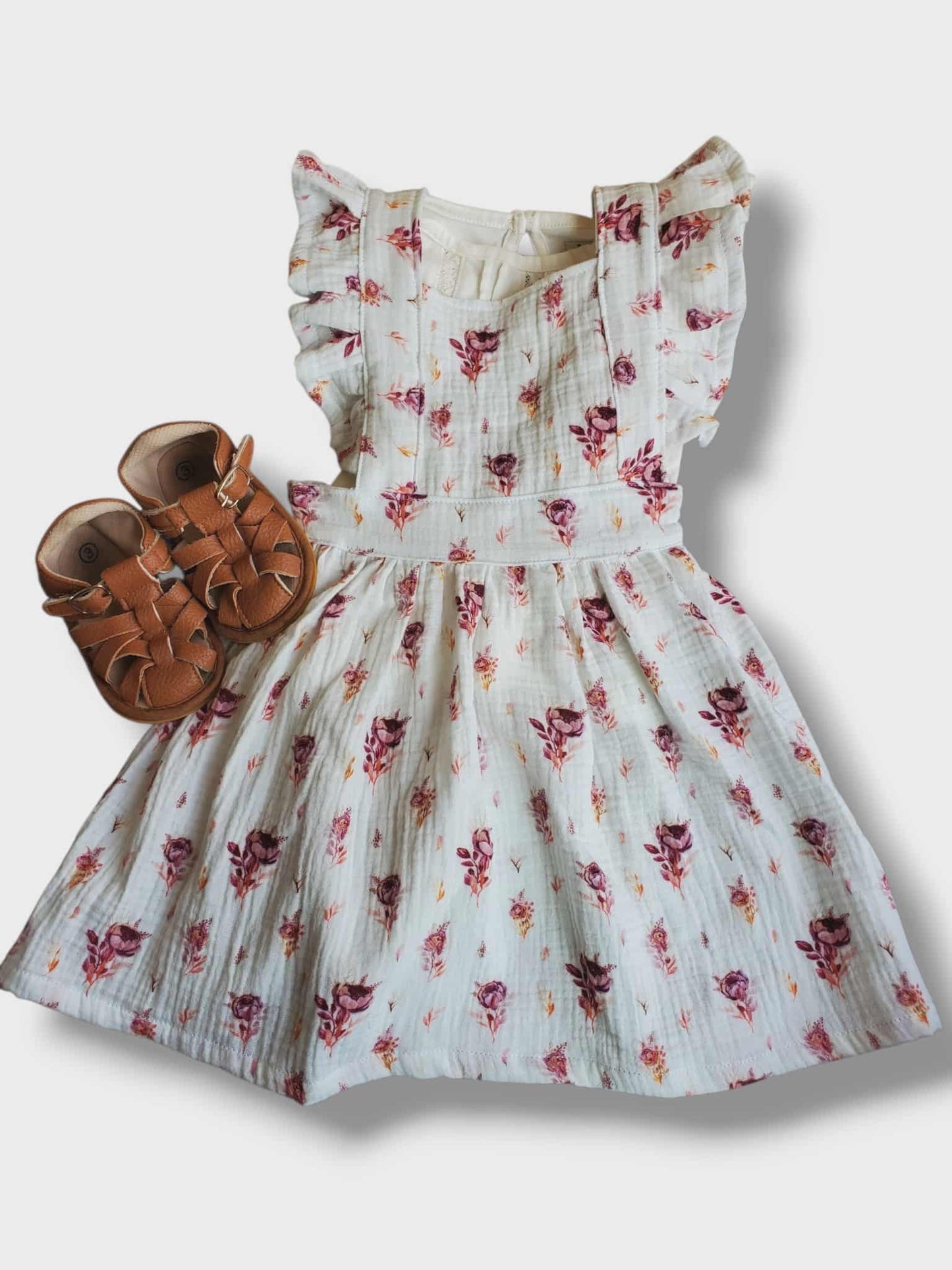 Sewing by Sadie | Pinafore Dress in White Floral | 18-24M