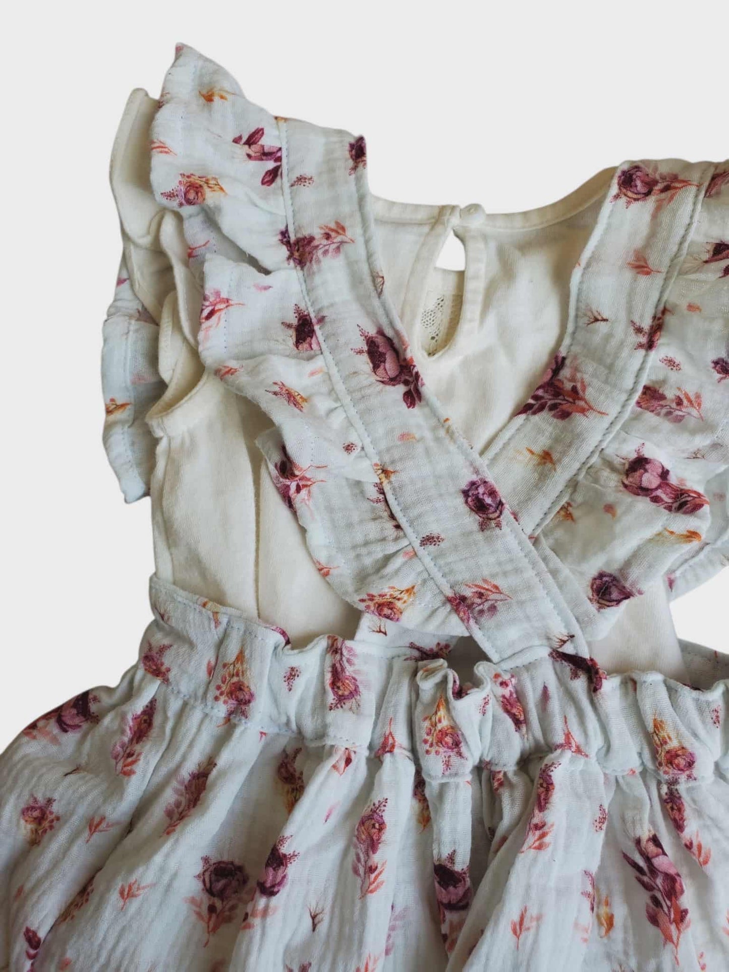 Sewing by Sadie | Pinafore Dress in White Floral | 18-24M